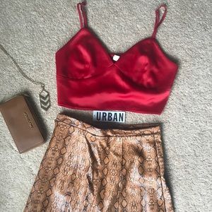 Silk Red Cropped V-Neck Tank
